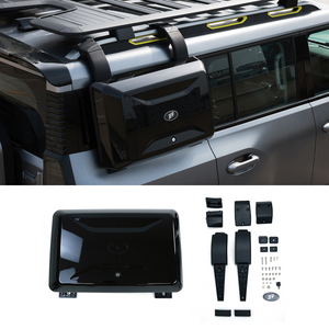 Jetour T2 trunk storage box installed, side view, showing sleek gloss black finish